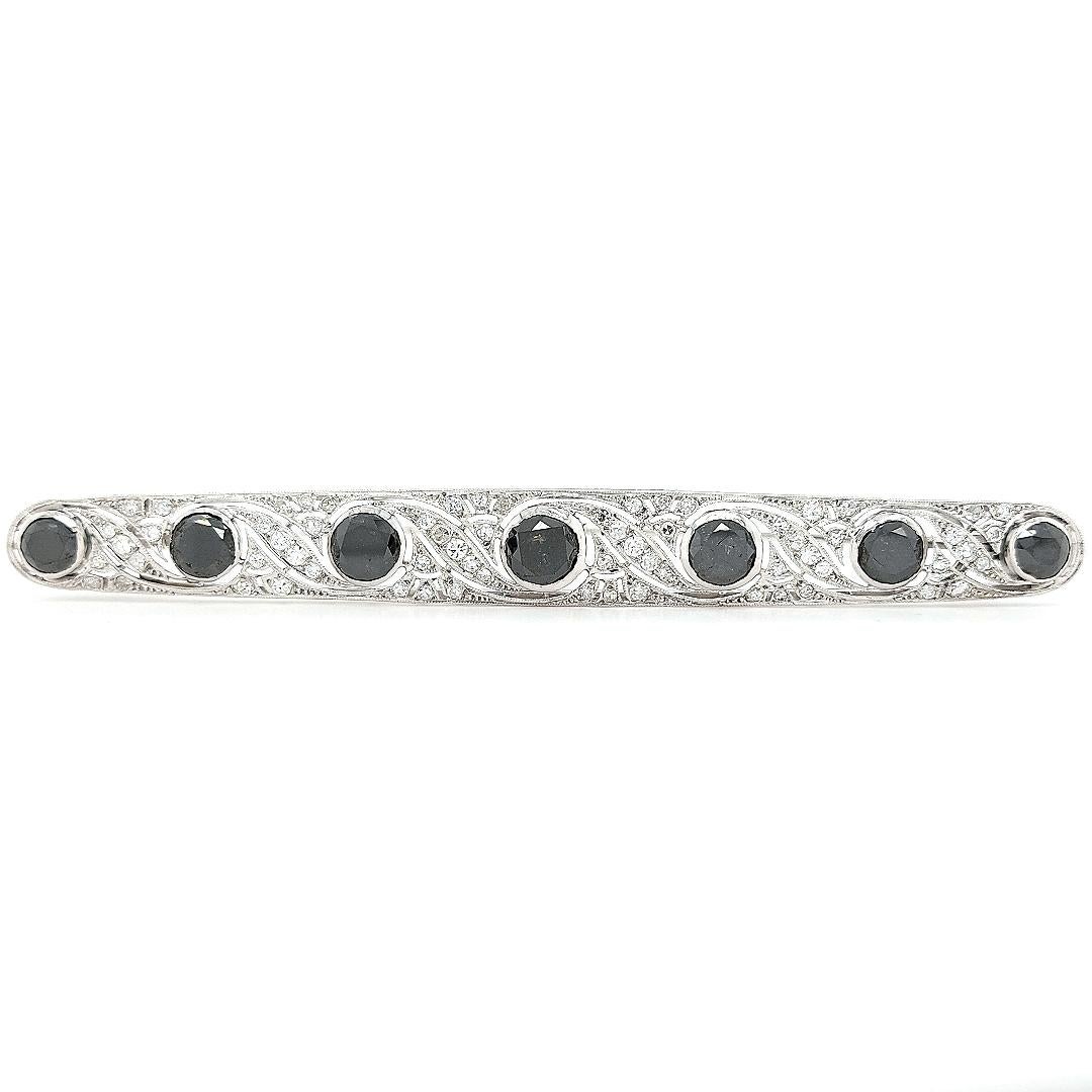 Extra Large Platinum Brooch Set with 8ct Black and 1ct White Diamonds For Sale 2