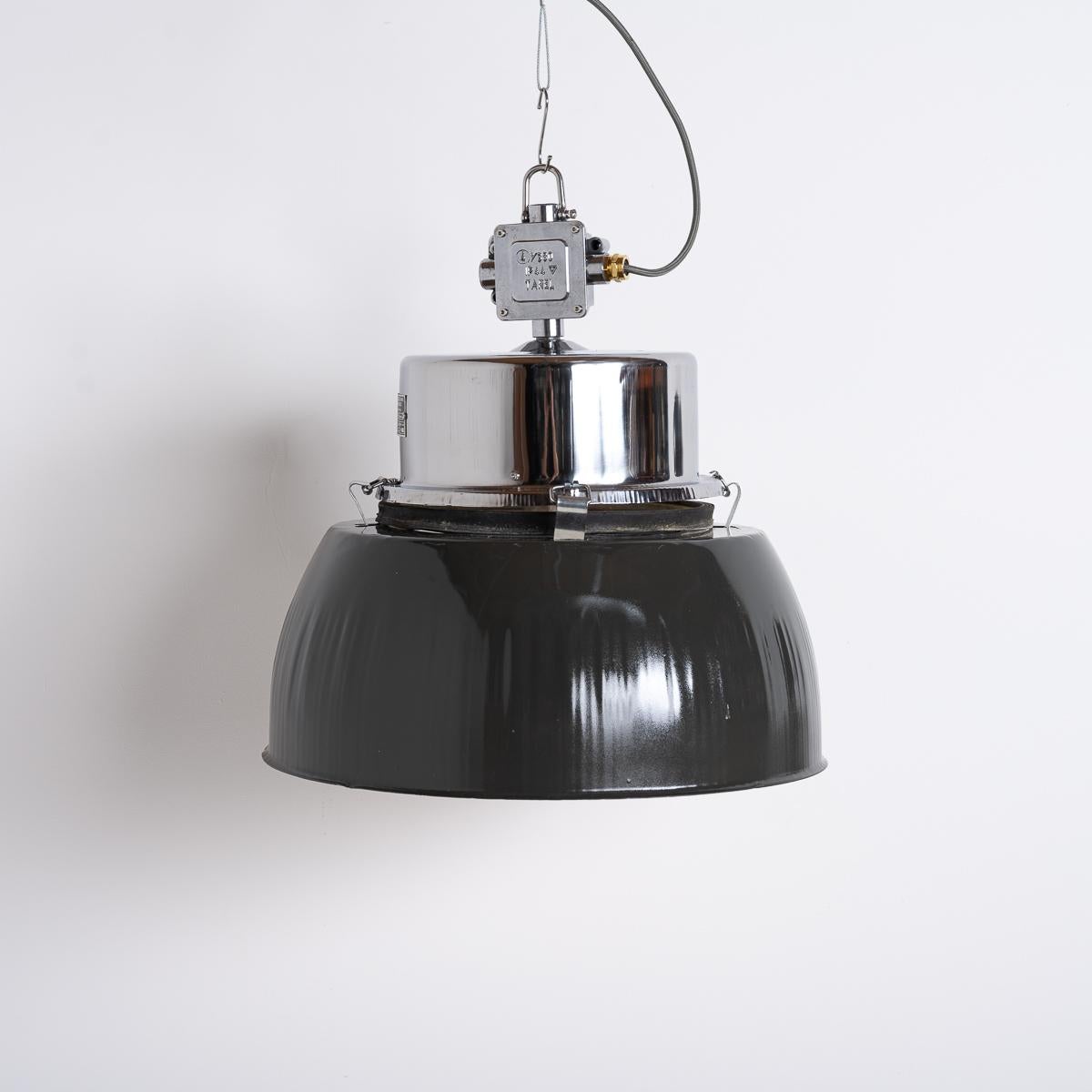 RECLAIMED EXTRA LARGE FACTORY LIGHTS FROM EASTERN EUROPE

These oversized industrial pendant lights once illuminated factories across eastern Europe.

Made in Poland circa 1985 by ZAKLADY METALOWE PREDOM - MESKO.

Original product plate is intact