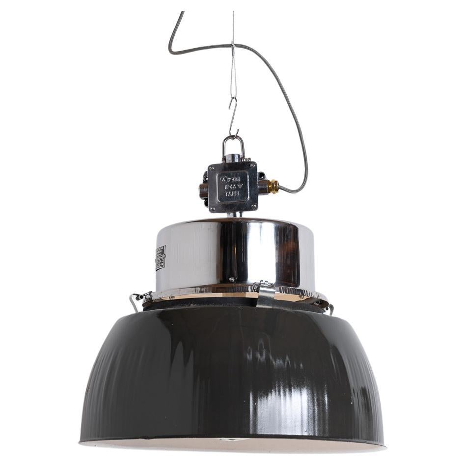 Xl Polish Factory Lights With Prismatic Glass - Graphite Grey / Polished Steel