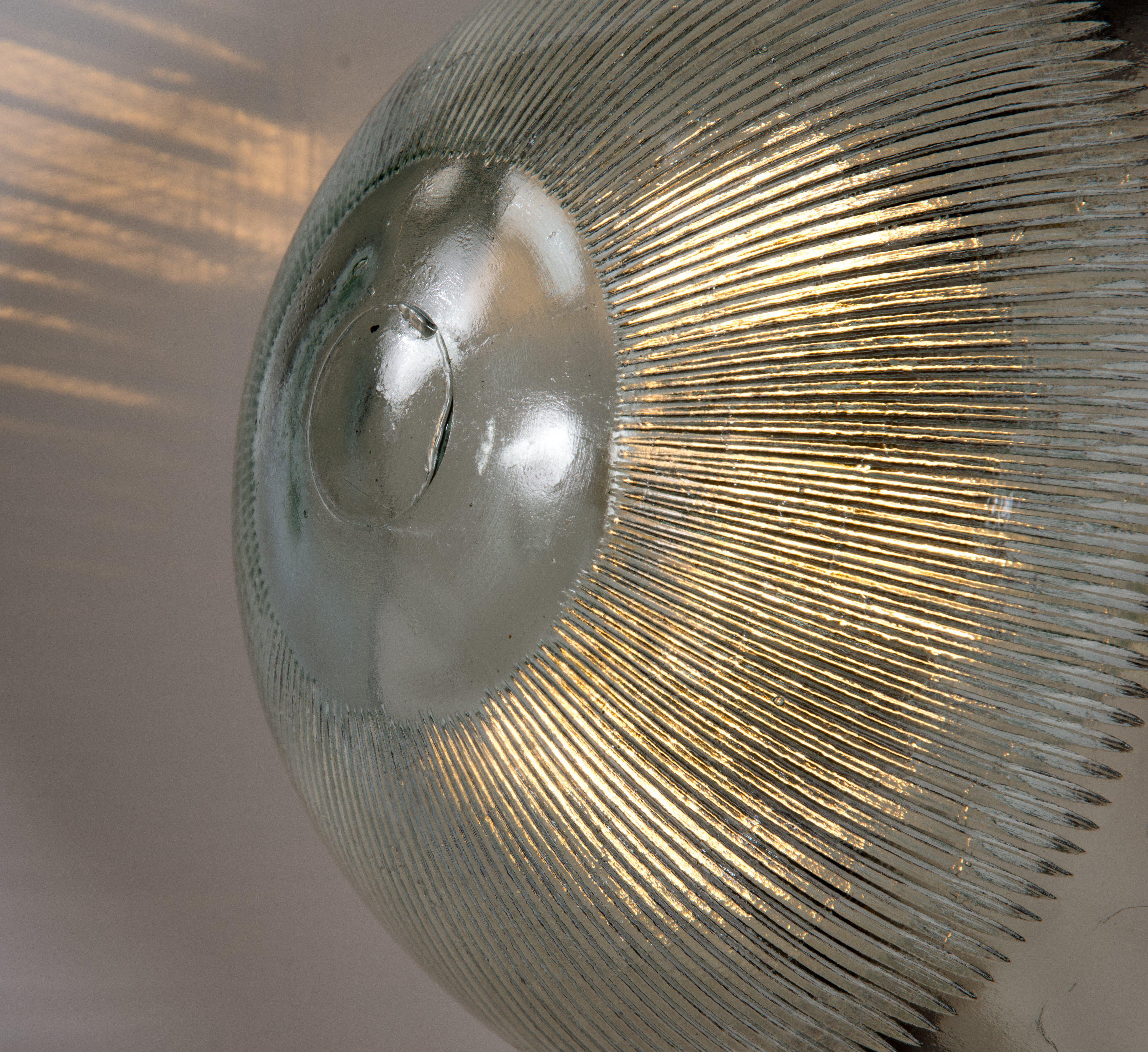 Late 20th Century Xl Polish Factory Lights With Prismatic Glass - Matt Grey For Sale