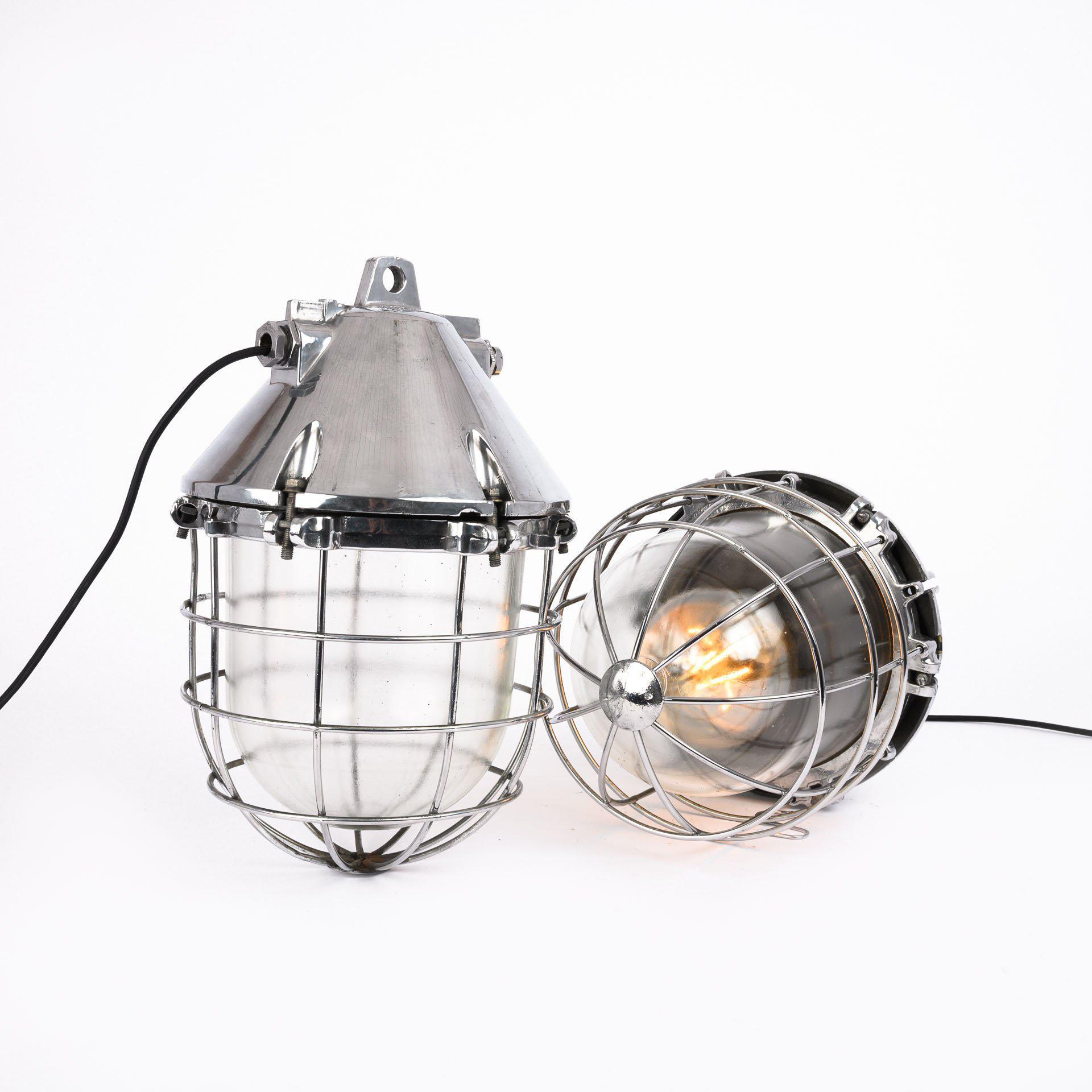 XL Polished Industrial Cage Lights from Eastern Europe In Good Condition For Sale In Nottingham, GB