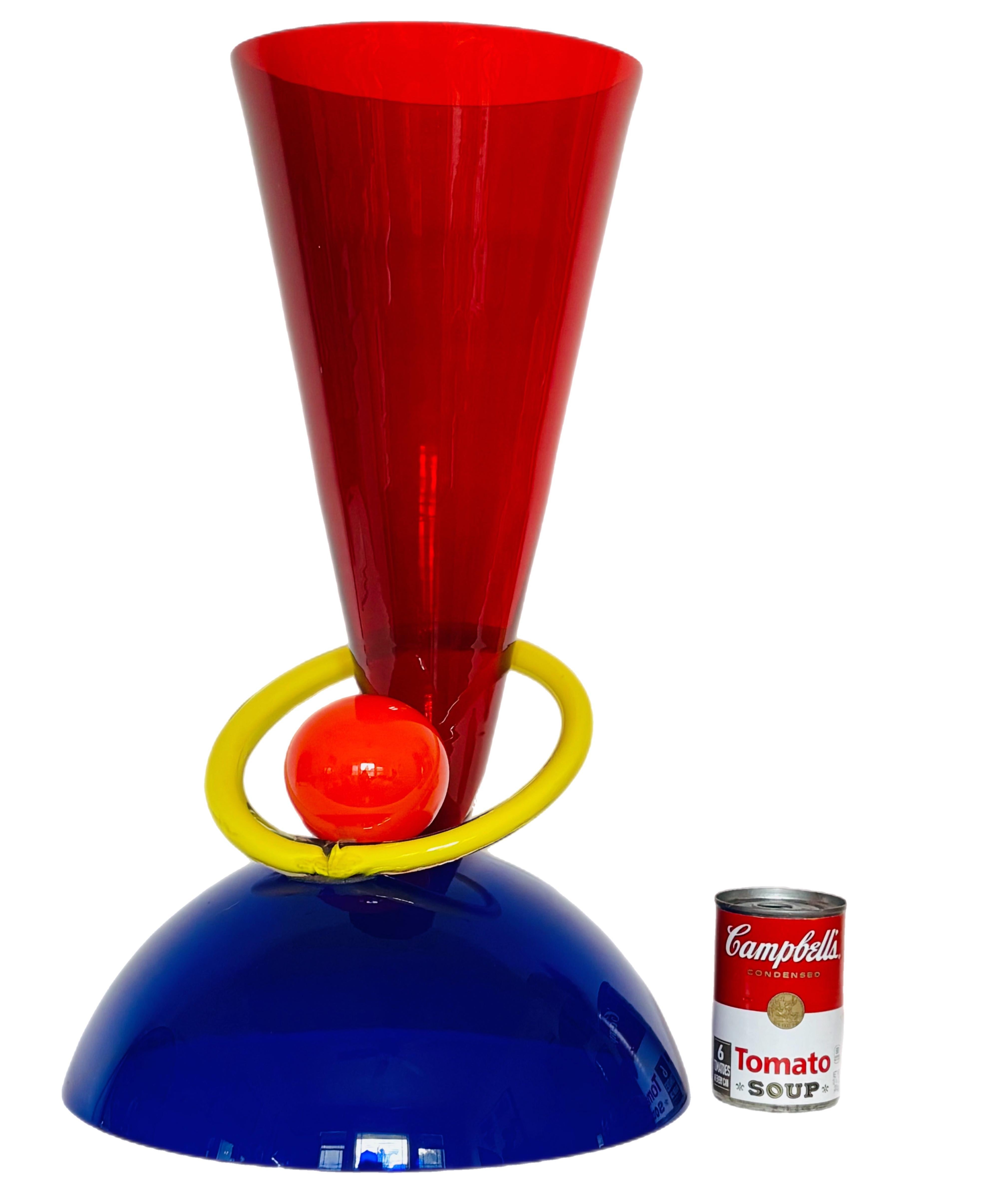 XL PostModern Memphis Ettore Sottsass Ip Murano Blown Glass Sculpture Vase Italy For Sale 6