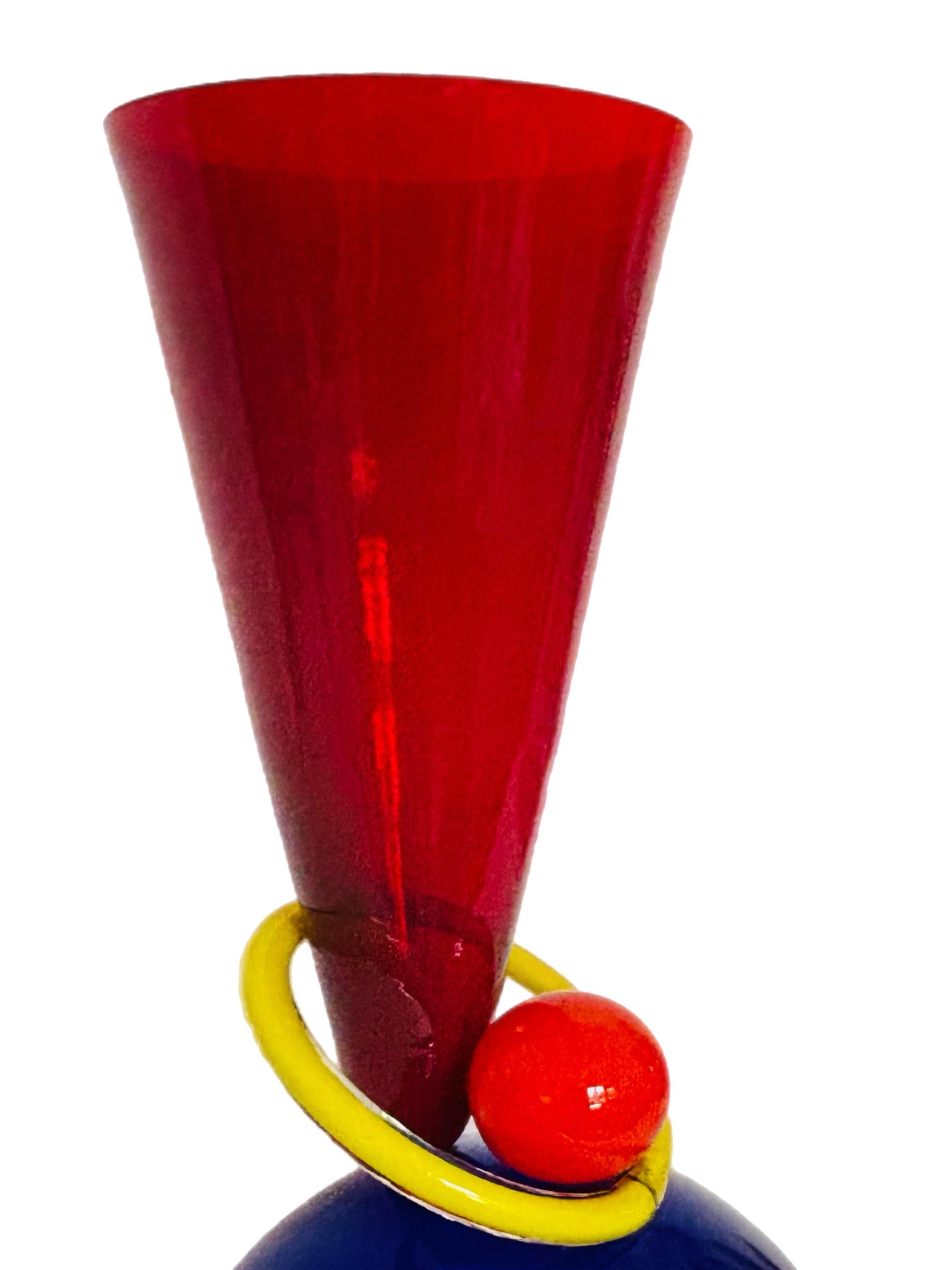 Late 20th Century XL PostModern Memphis Ettore Sottsass Ip Murano Blown Glass Sculpture Vase Italy For Sale
