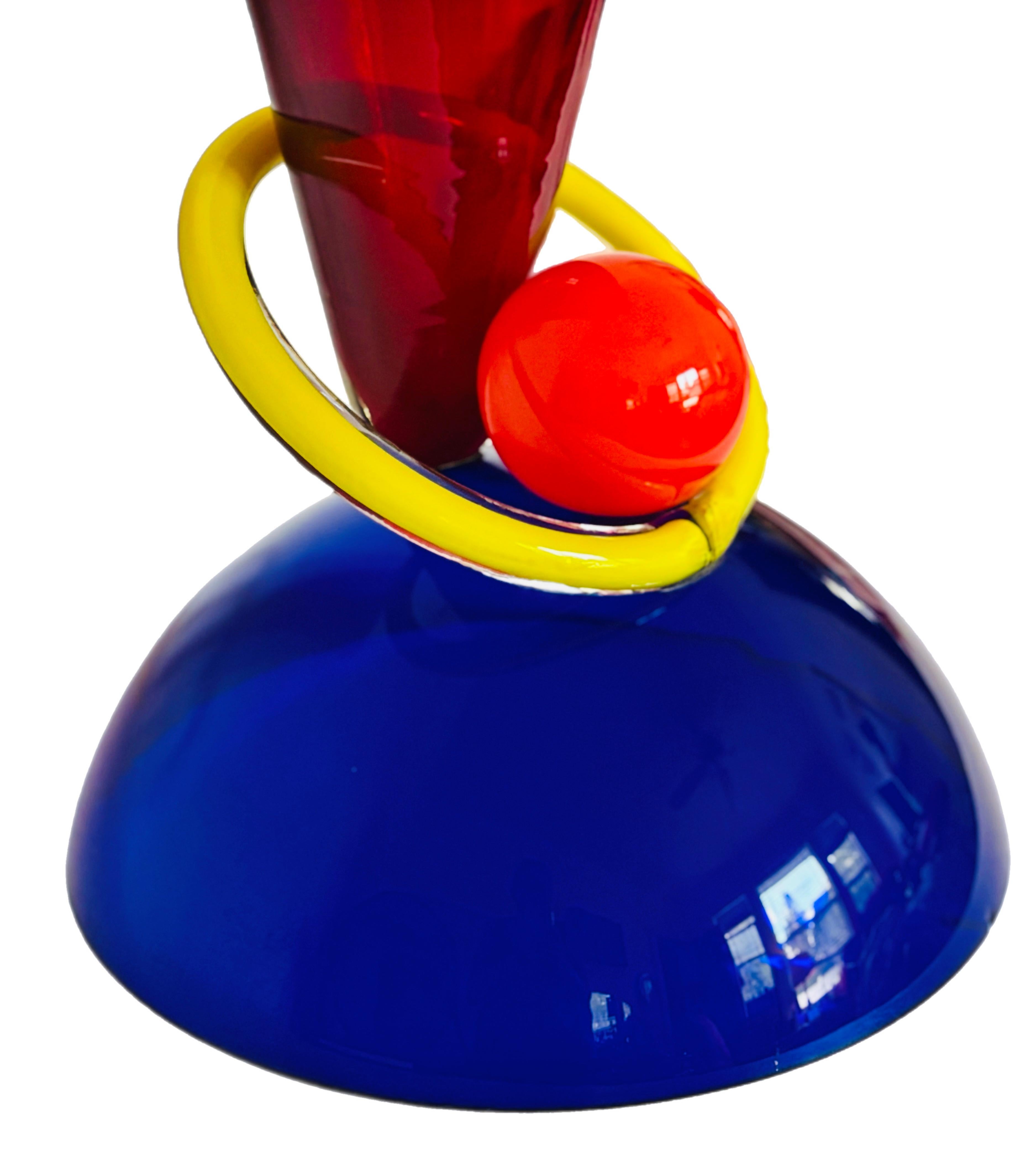 XL PostModern Memphis Ettore Sottsass Ip Murano Blown Glass Sculpture Vase Italy For Sale 3