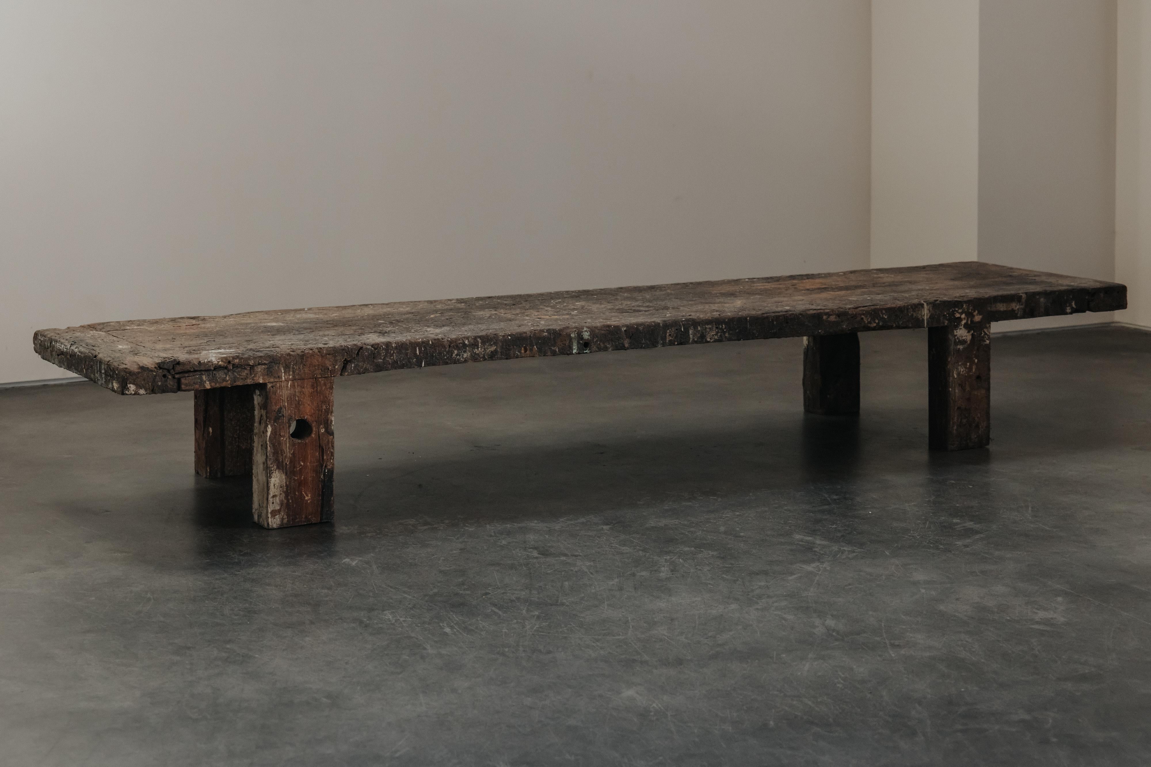 European XL Primitive Oak Coffee Table From France, Circa 1940 For Sale