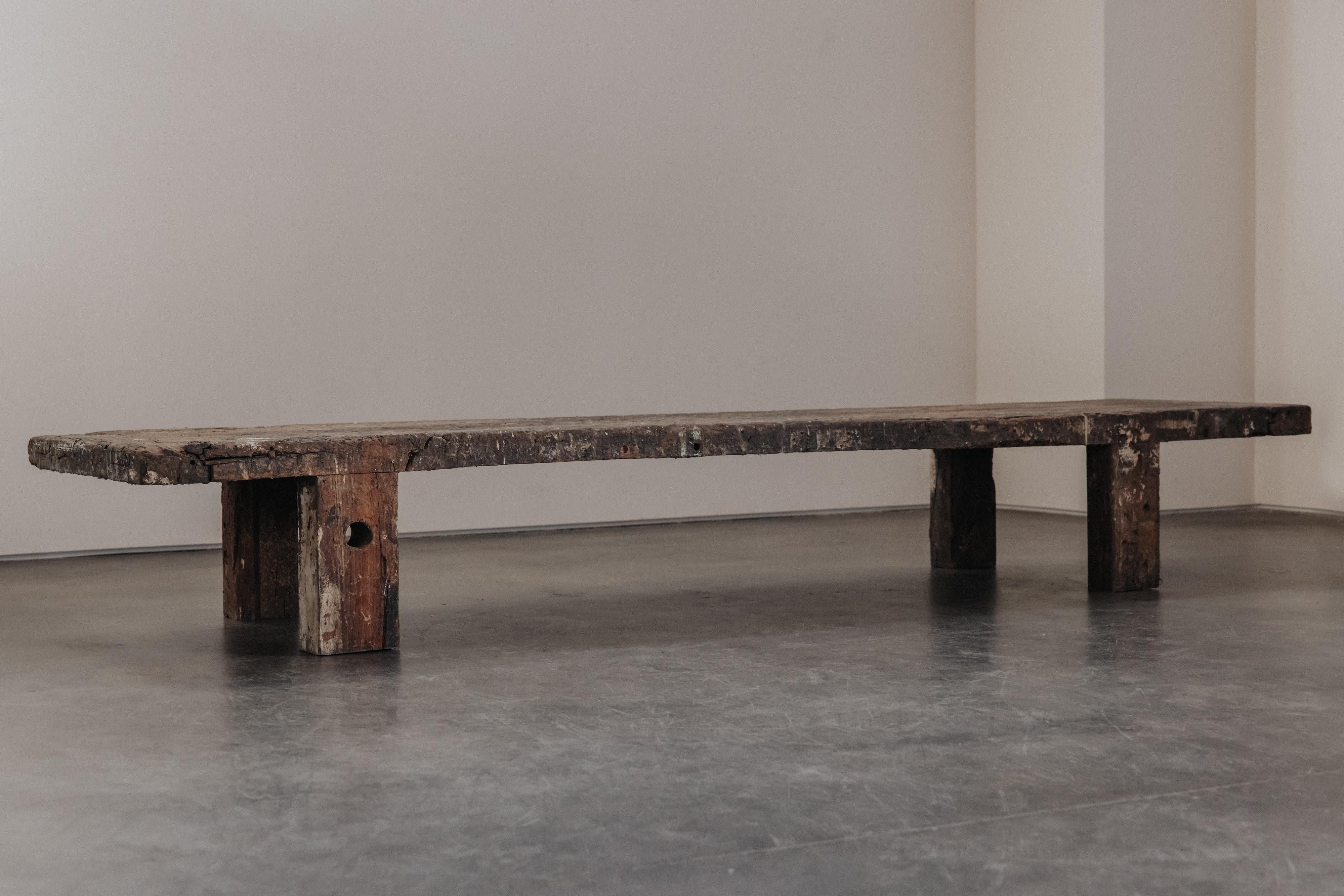 XL Primitive Oak Coffee Table From France, Circa 1940 In Good Condition For Sale In Nashville, TN