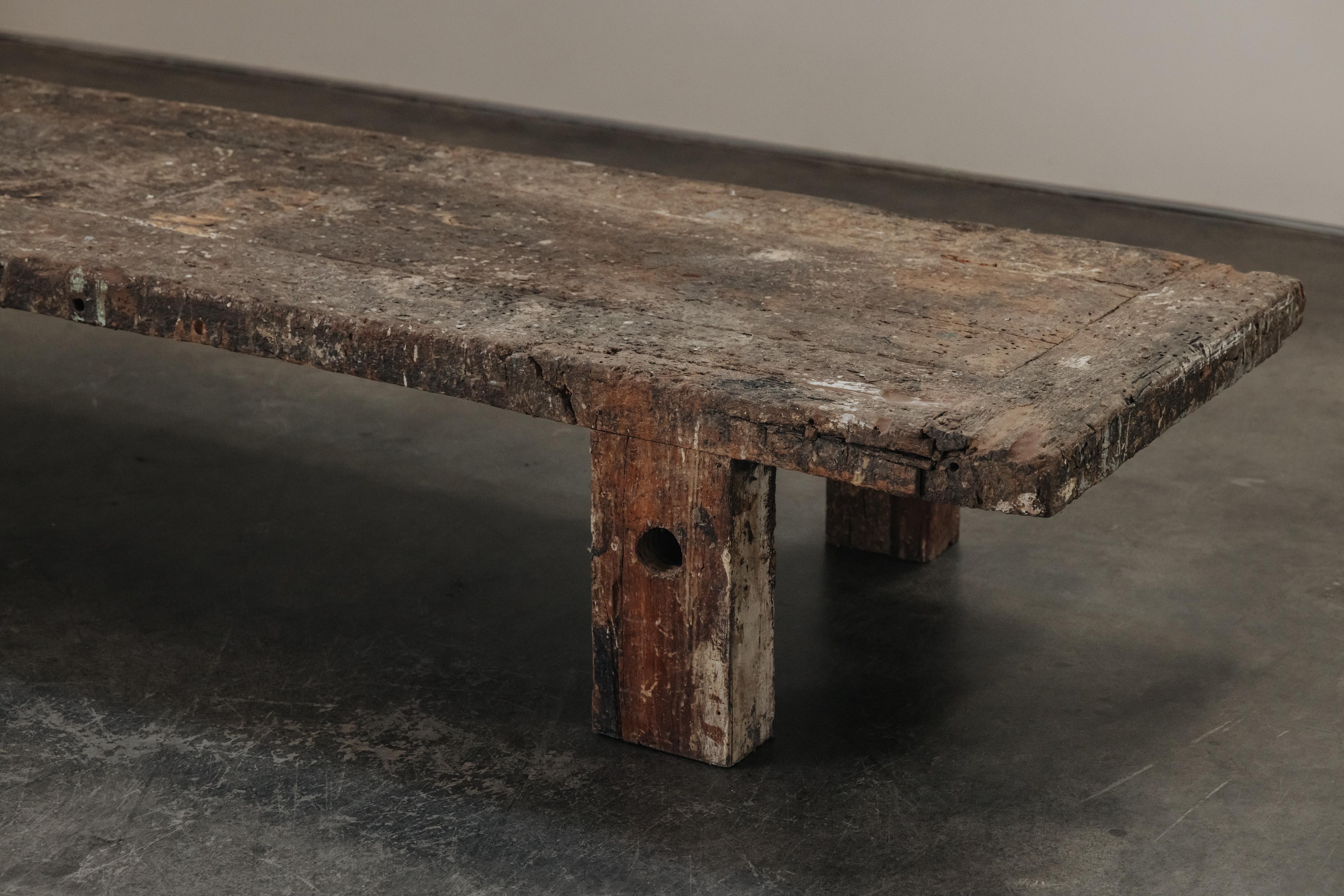 Mid-20th Century XL Primitive Oak Coffee Table From France, Circa 1940 For Sale