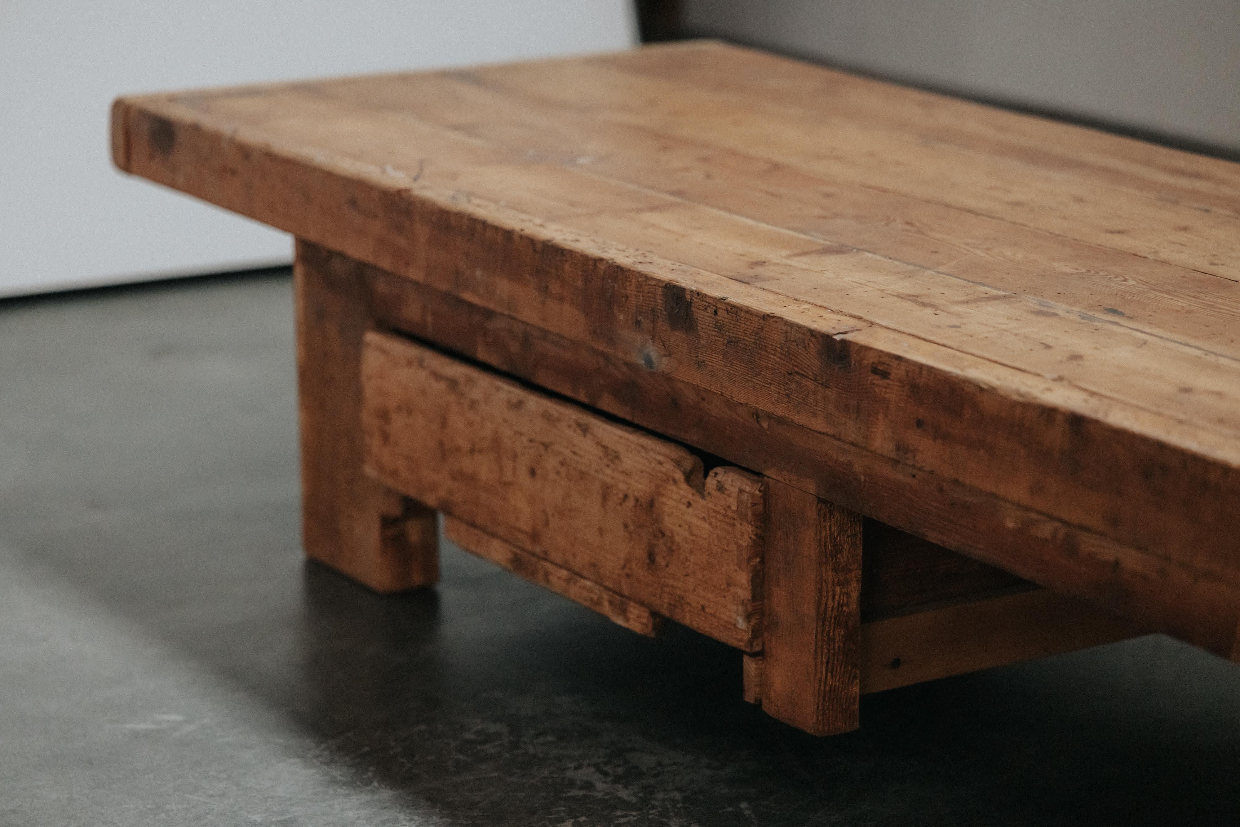 XL Primitive Pine Coffee Table From France, Circa 1900.  Solid pine construction with great and patina and use.