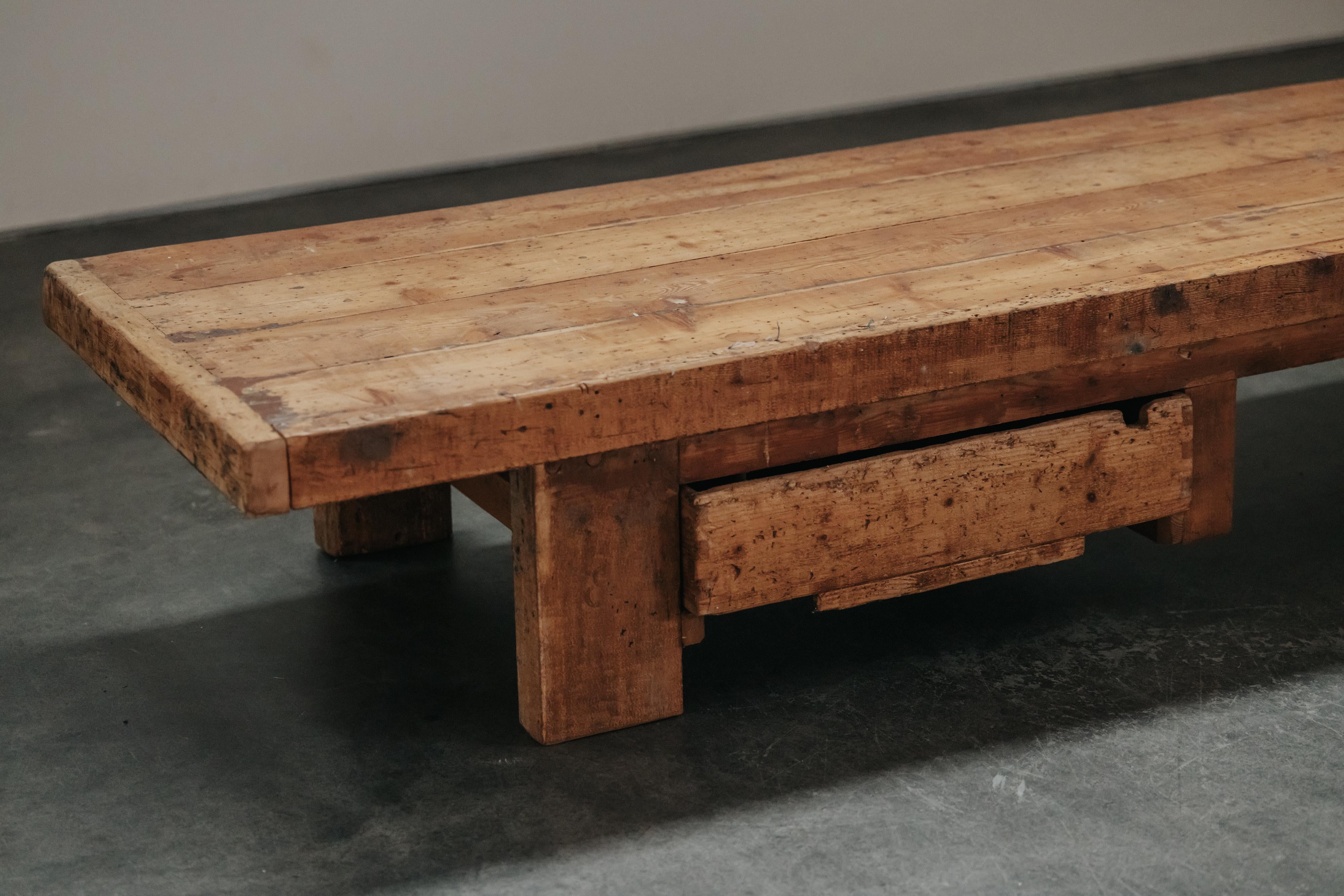 European XL Primitive Pine Coffee Table From France, Circa 1900 For Sale