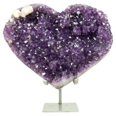 XL Purple Amethyst Heart with Sparkly Amethyst Druzy, and Stalactite Flowers