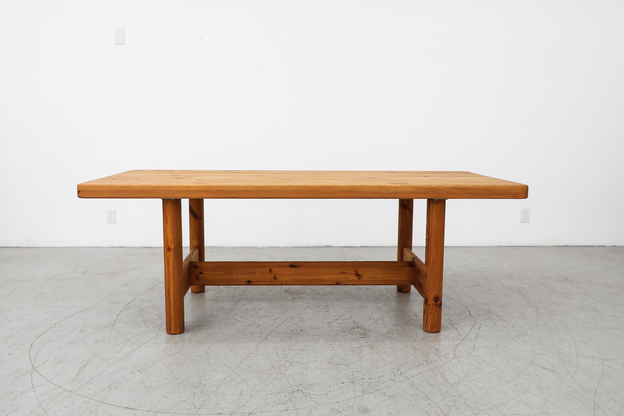 Extra large hand waxed solid pine dining table designed by Danish Mid-Century master Rainer Daumiller for Hirtshals Savvaerk. In original condition with a few light signs of wear, consistent with its age and use. Another slightly wider table is