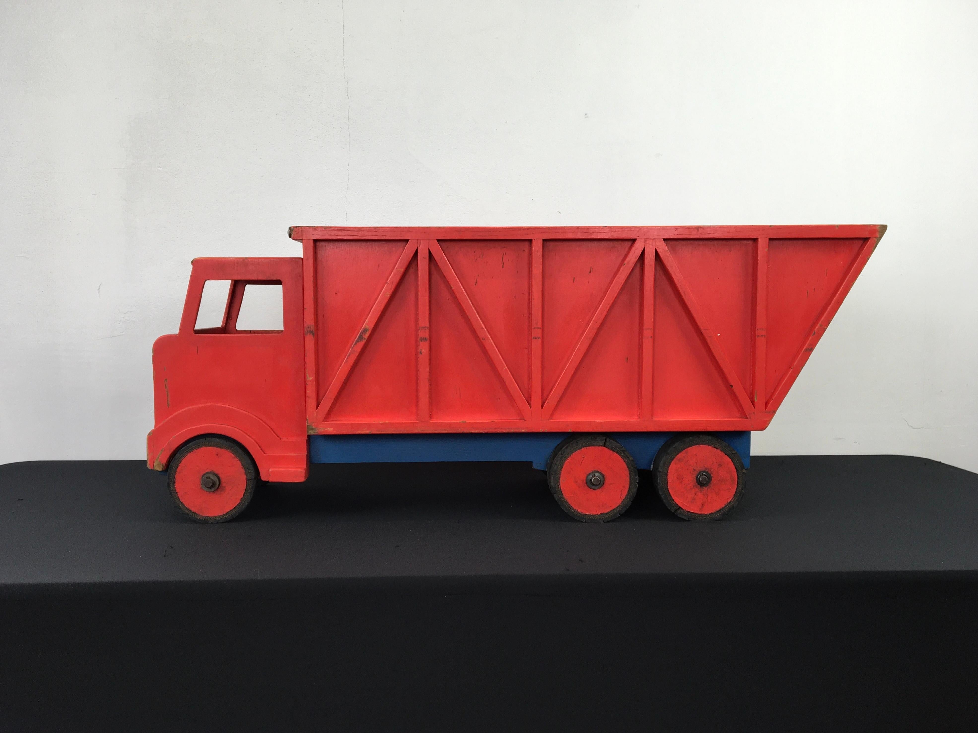 XL Red Wooden Dump Truck Toy, 1950s For Sale 5