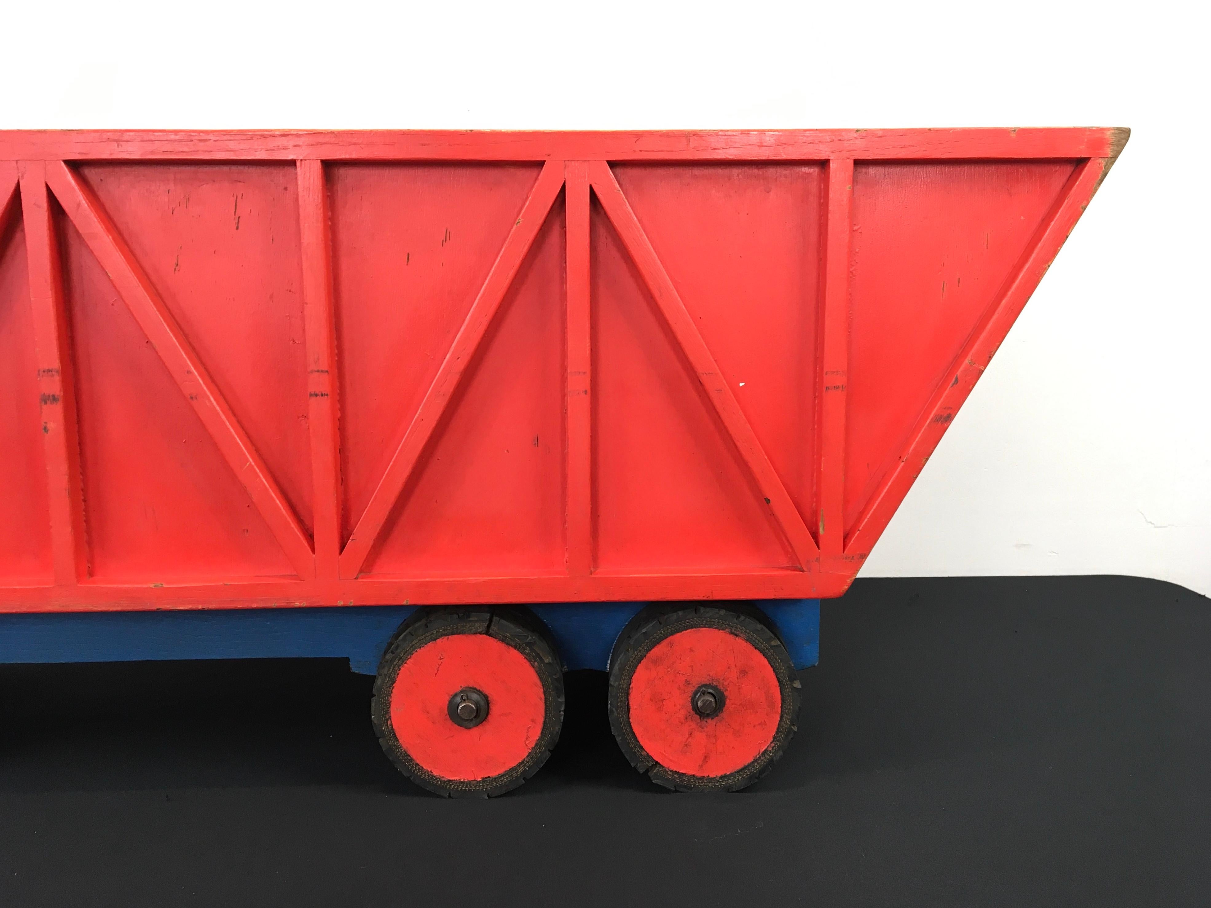 XL Red Wooden Dump Truck Toy, 1950s For Sale 8