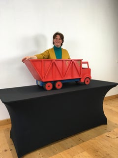 XL Red Wooden Dump Truck Toy, 1950s