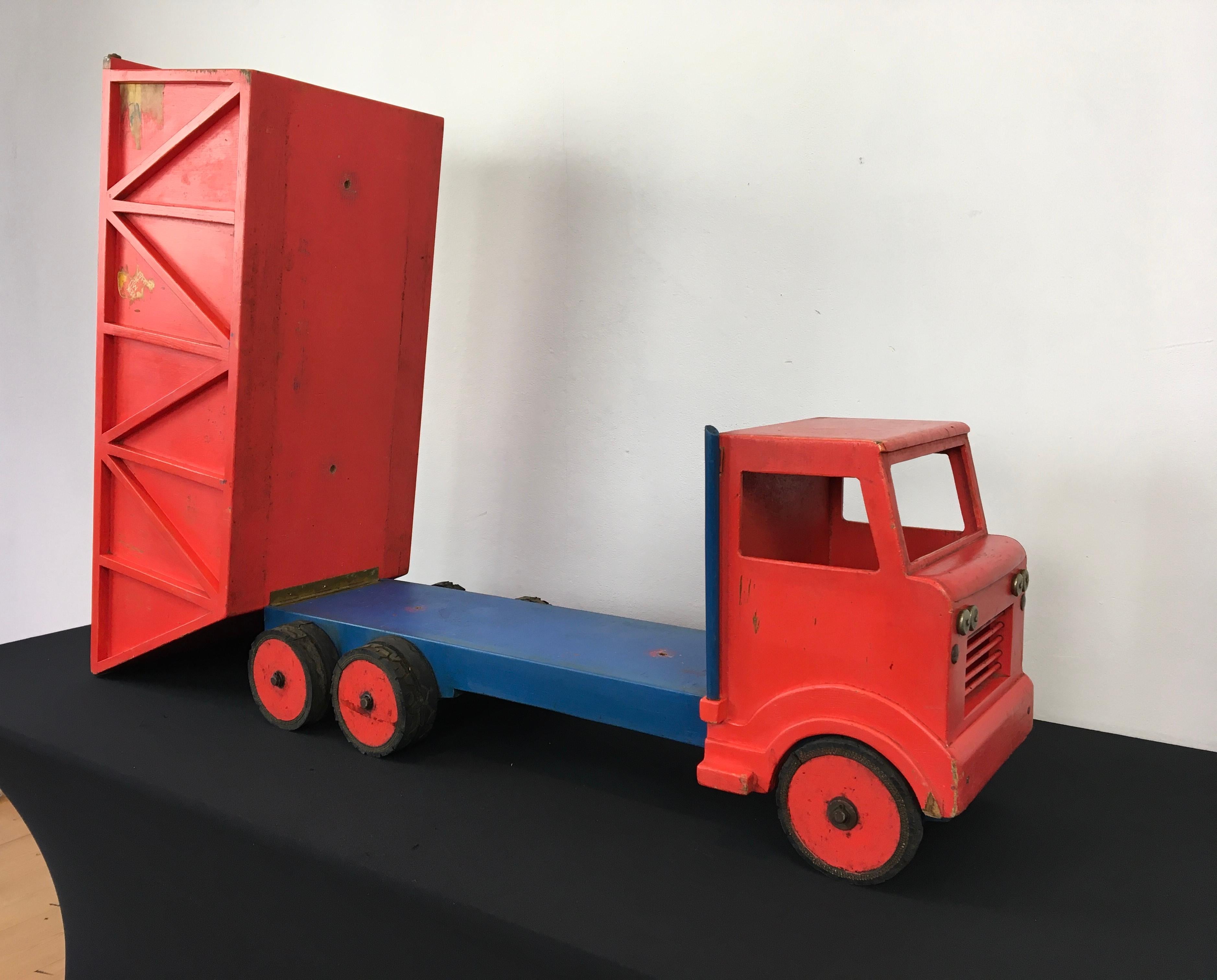 XL Red Wooden Dump Truck Toy, 1950s For Sale 10