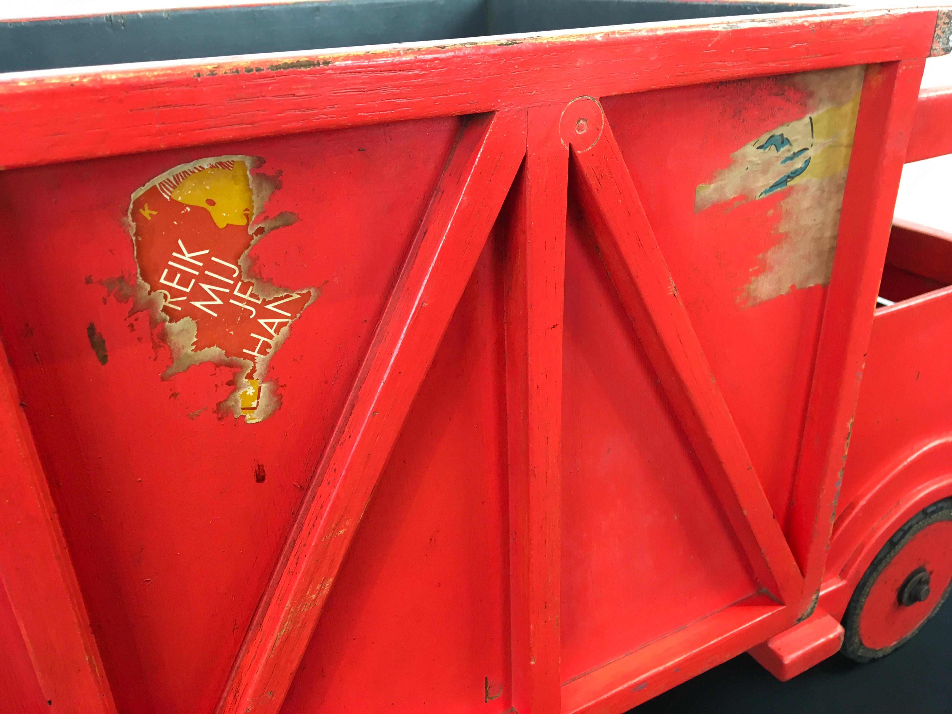 Hand-Painted XL Red Wooden Dump Truck Toy, 1950s For Sale