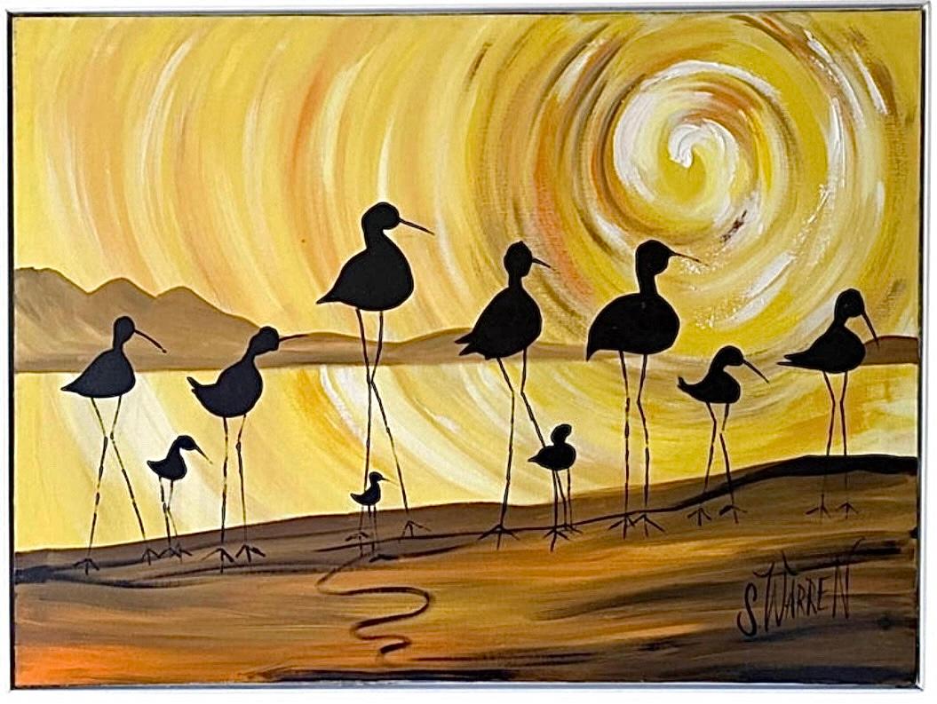 XL Robert McCaine style Mid Century Modern Shore Birds Nautical Painting Warren en vente 3