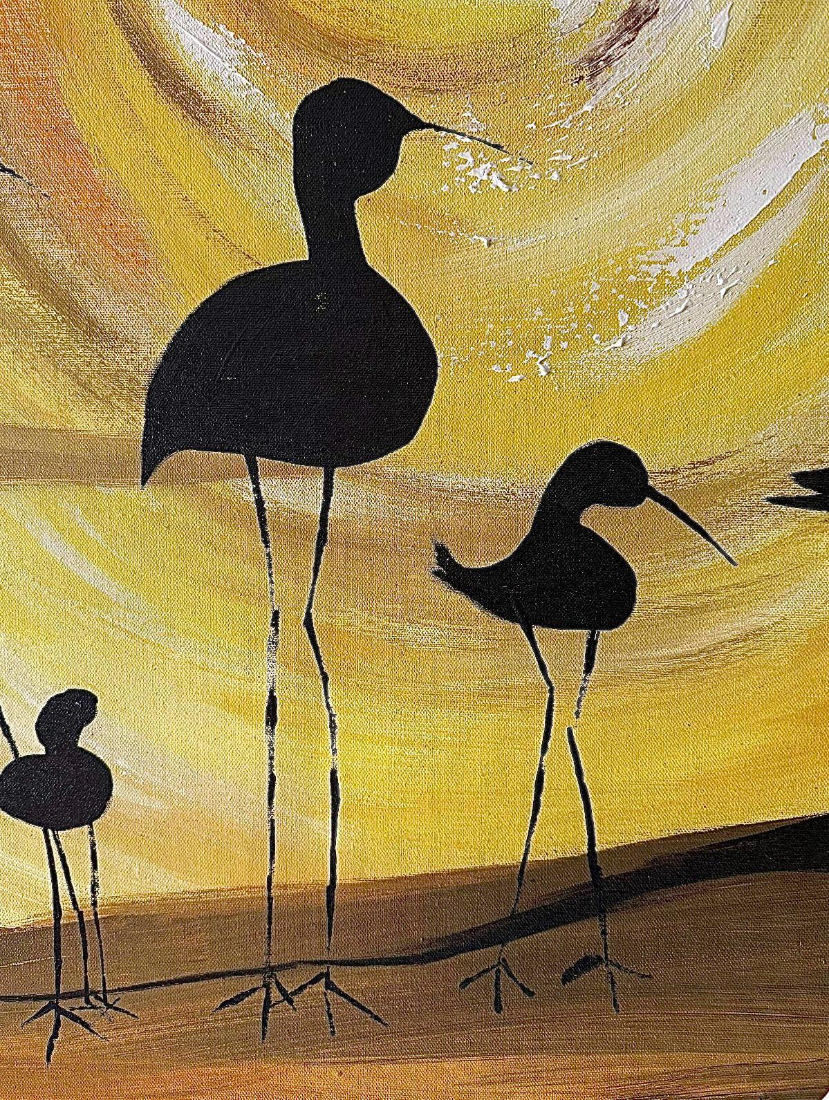 Mid-Century Modern XL Robert McCaine style Mid Century Modern Shore Birds Nautical Painting Warren en vente