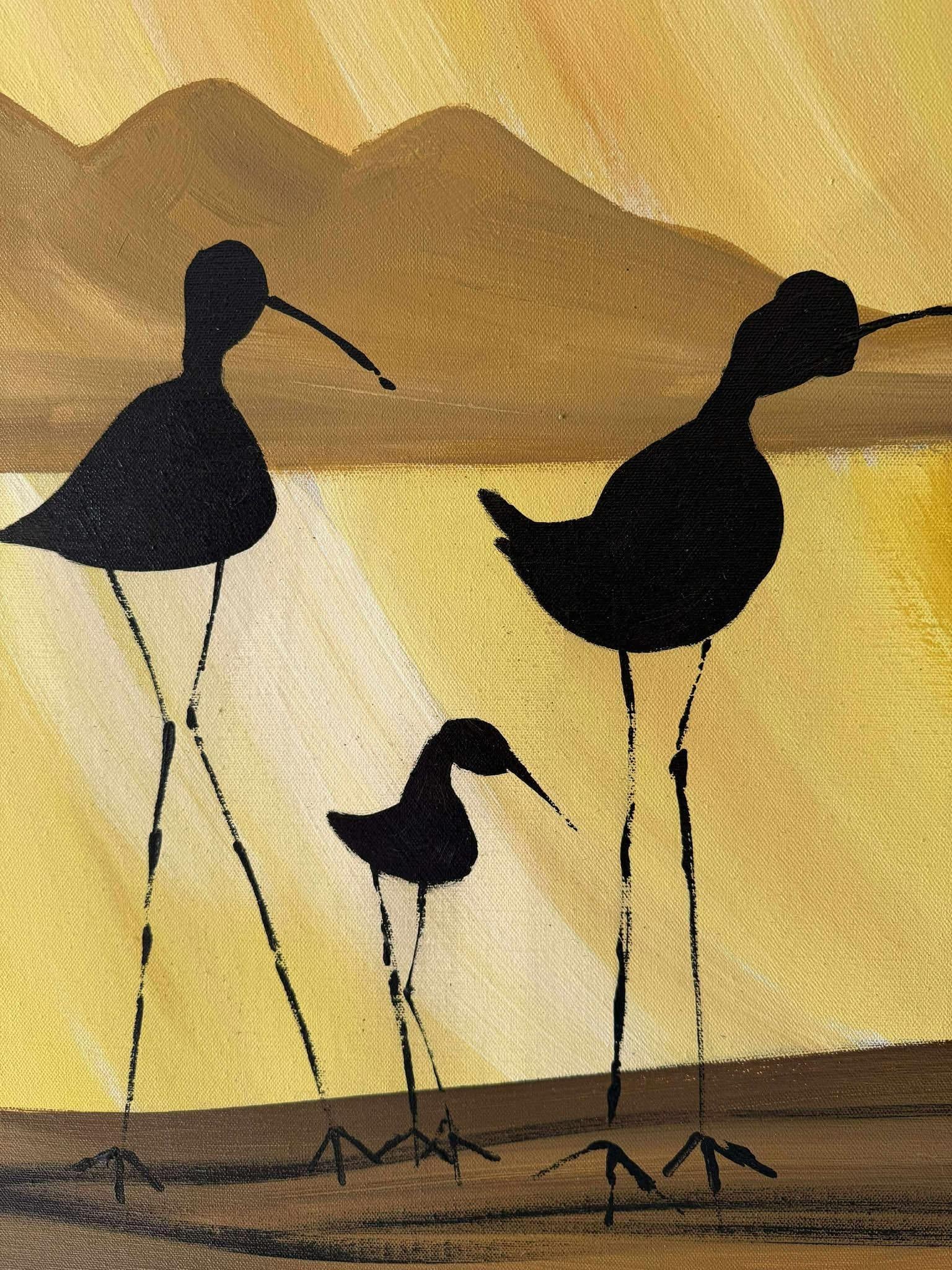 Américain XL Robert McCaine style Mid Century Modern Shore Birds Nautical Painting Warren en vente