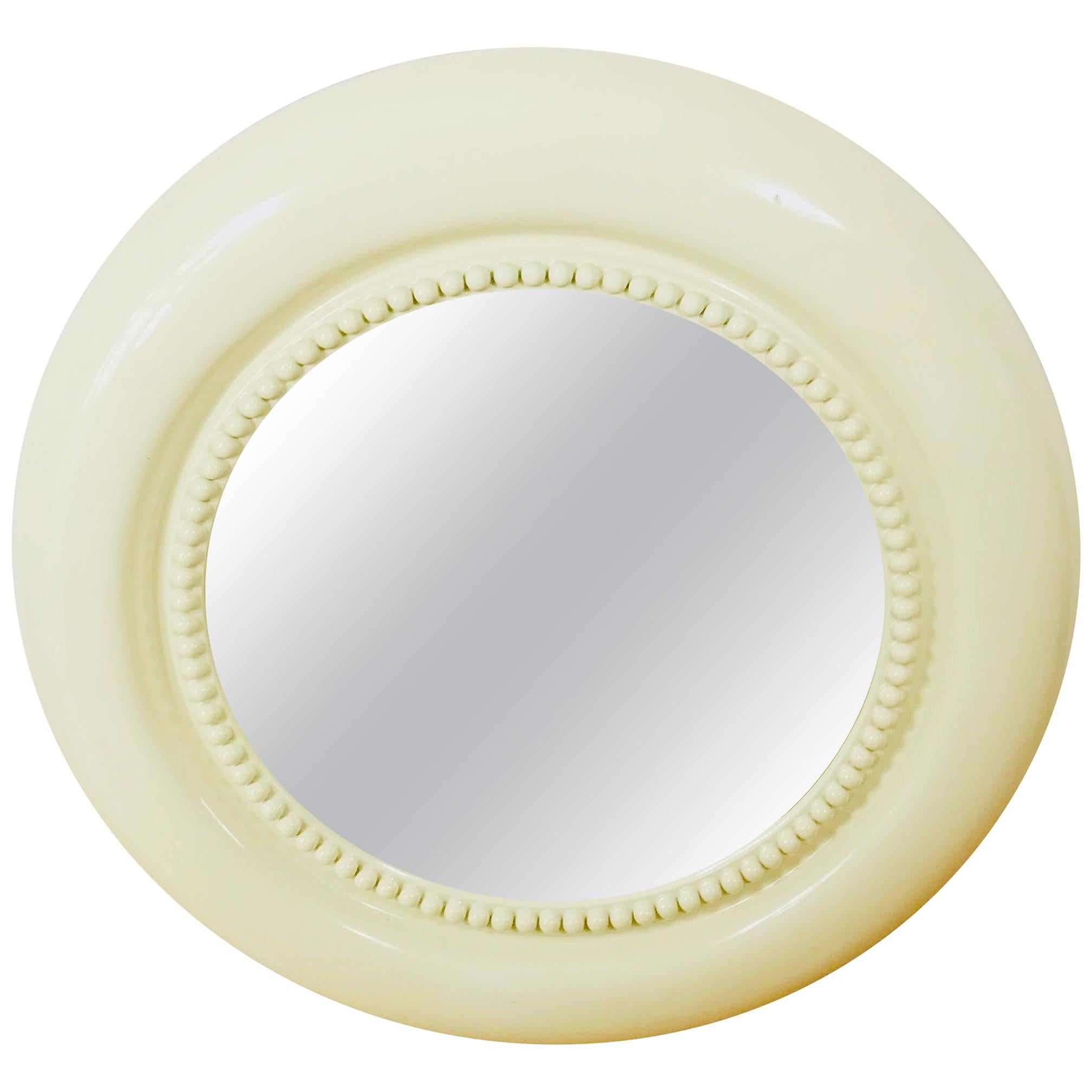 Extra Large Round American Beige Wall Mirror, 1970s For Sale