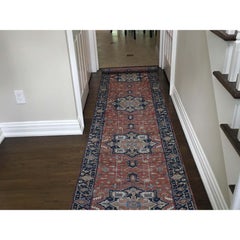 Extra Large Runner Antiqued Heriz Re-Creation Hand Knotted Oriental Rug