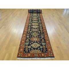 Extra Large Runner Hand Knotted Black Pure Wool Karajeh Oriental Rug