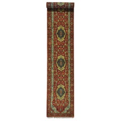 Extra Large Runner Rust Red Antiqued Heriz Hand Knotted Oriental Rug