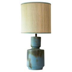 XL Sea Blue Floor Lamp, Silk Lampshade by R. Houben