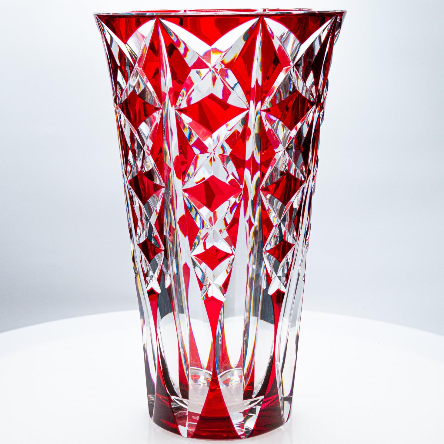 XL Set of 2 Large Saint Louis Vases, Deep Red Crystal, France For Sale 4