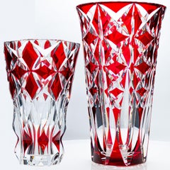 XL Set of 2 Large Saint Louis Vases, Deep Red Crystal, France