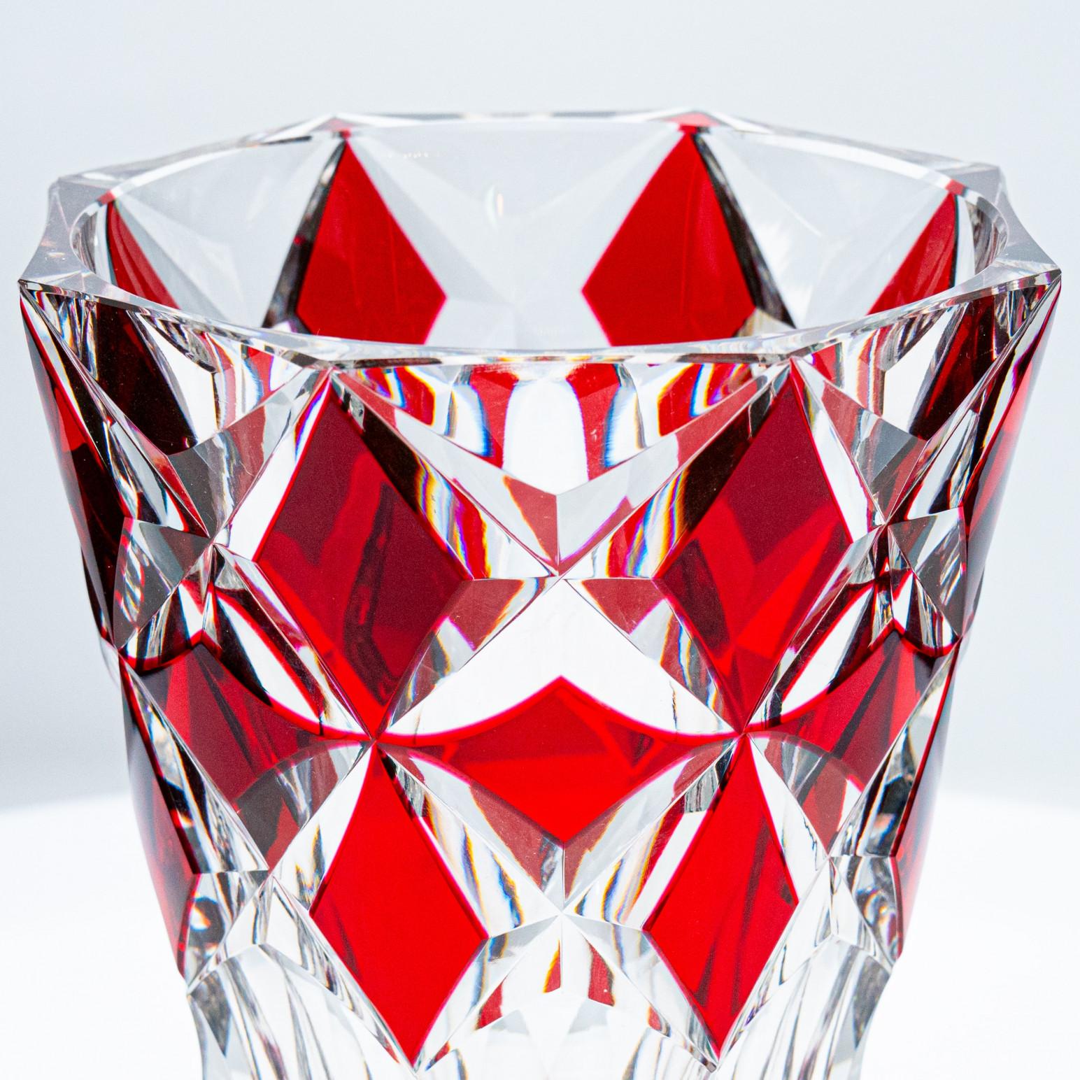 Hand-Crafted XL Set of 2 Large Saint Louis Vases, Deep Red Crystal, France For Sale