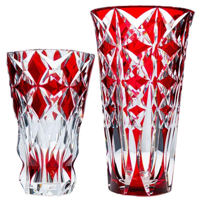 Ensemble XL de 2 grands vases Saint Louis, cristal rouge profond, France