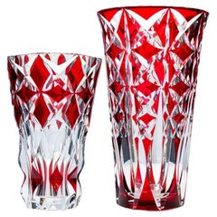 XL Set of 2 Large Saint Louis Vases, Deep Red Crystal, France