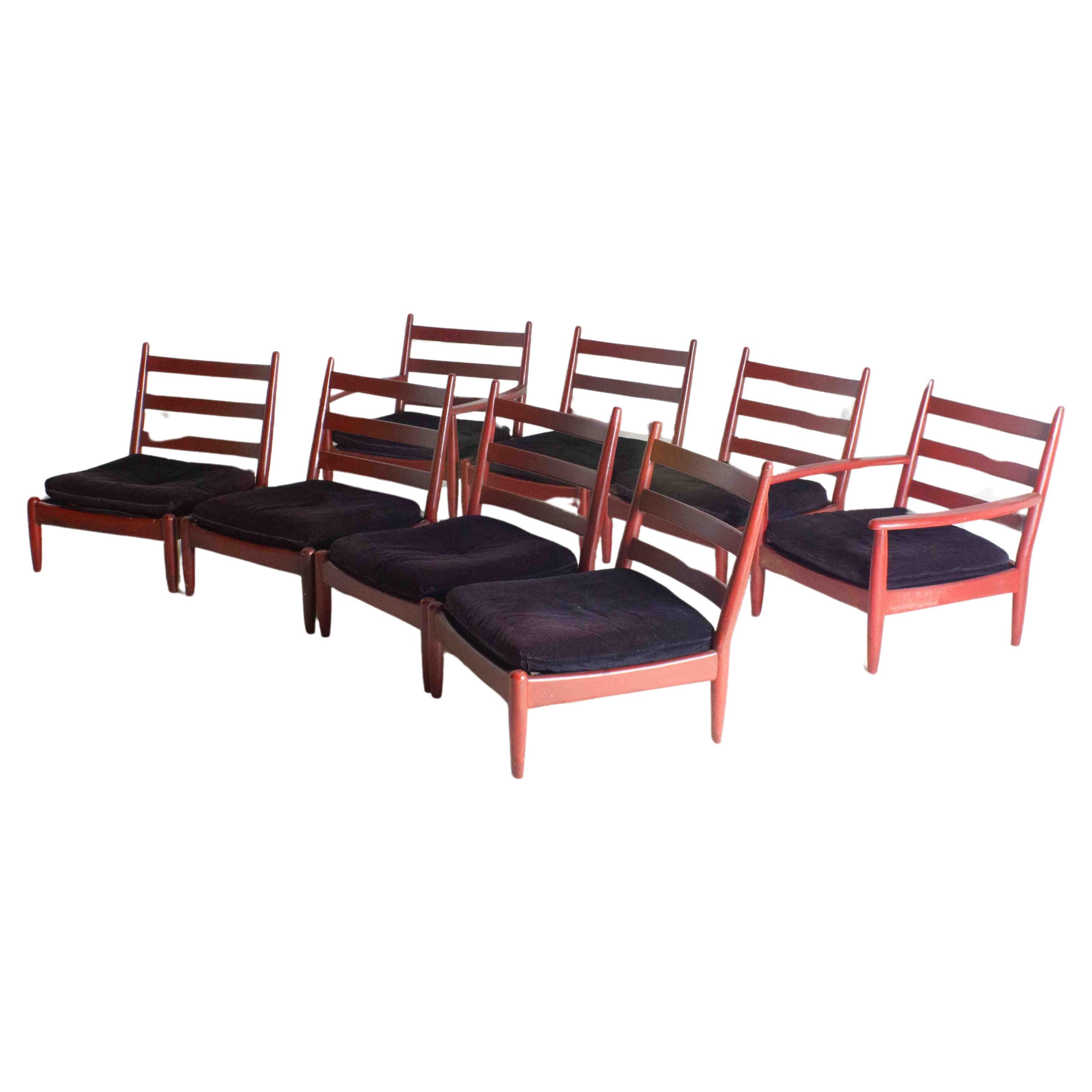 XL set of 8 mid-century lounge chairs and 2 coffee tables, Belgium 1960s For Sale