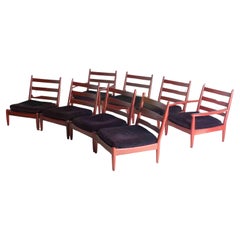 Used XL set of 8 mid-century lounge chairs and 2 coffee tables, Belgium 1960s