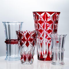 XL Set of Large Baccarat And Saint Louis Vases, Deep Red Crystal, France