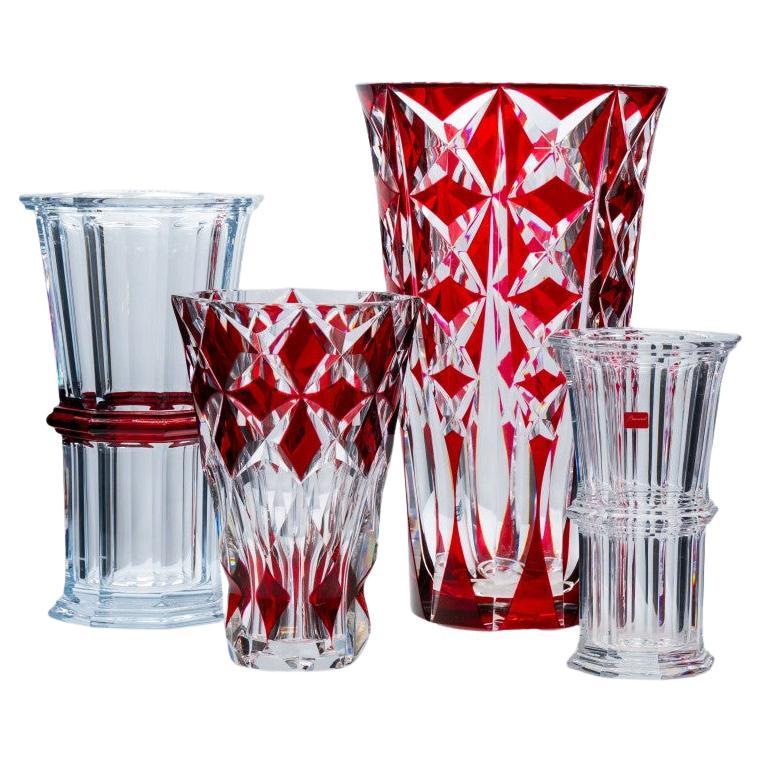 XL Set of Large Baccarat And Saint Louis Vases, Deep Red Crystal, France