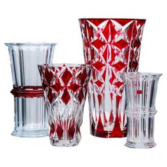 Vintage XL Set of Large Exquise Baccarat And Saint Louis Vases, Deep Red Crystal, Franc