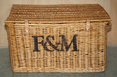 XL SiZE VINTAGE F&M FORTNUM & MASON WICKER PICNIC HAMPER LOG BIN OR LINEN BASKET