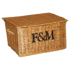 XL SiZE VINTAGE F&M FORTNUM & MASON WICKER PICNIC HAMPER LOG BIN OR LINEN BASKET