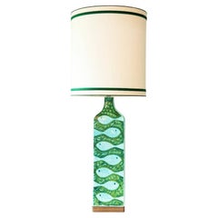 XL Smaragd and Light Turquoise Ceramic Floor Lamp, New Lampshade by R. Houben