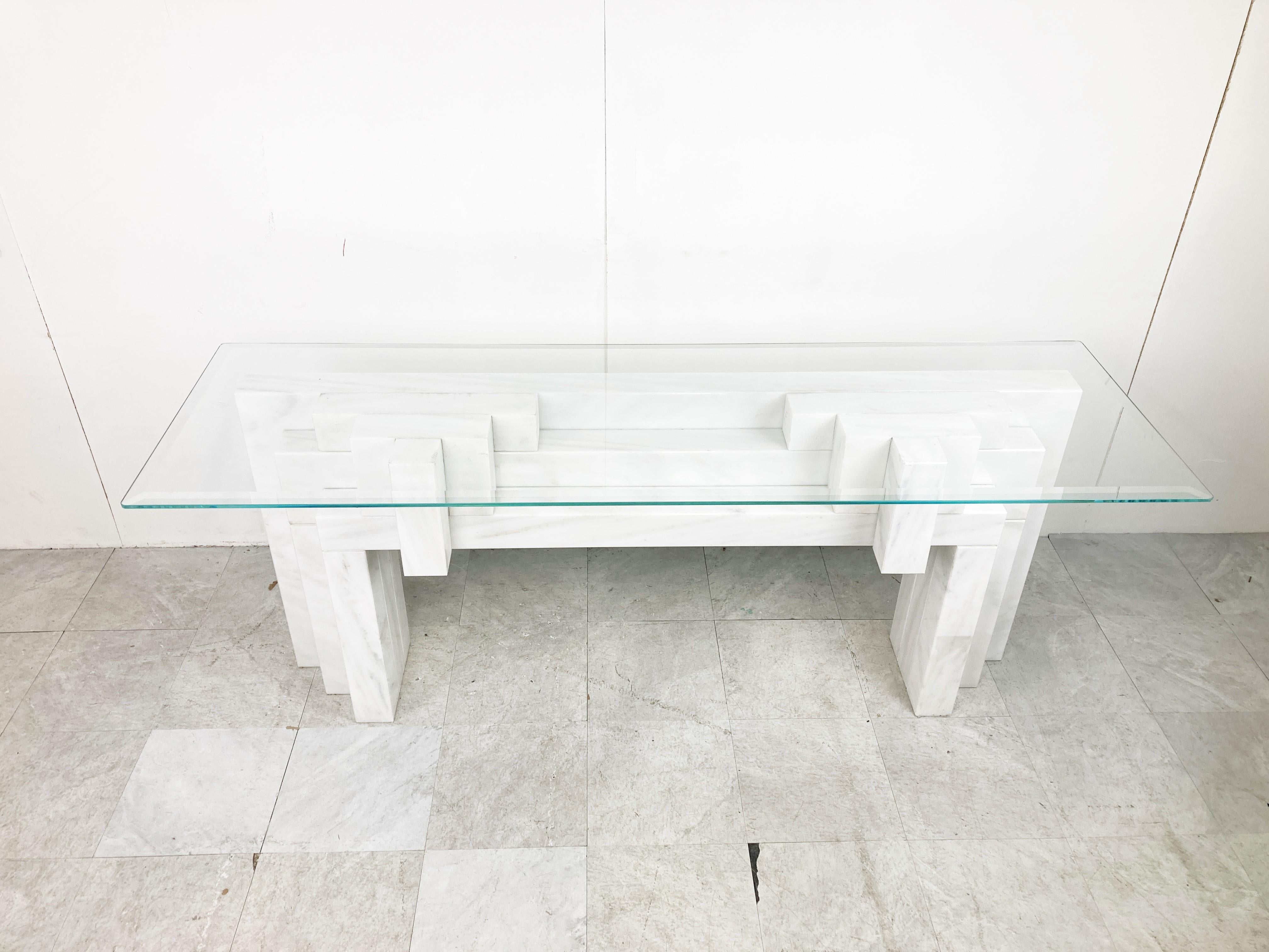 Italian XL Solid Marble Console Table, 1980s  For Sale