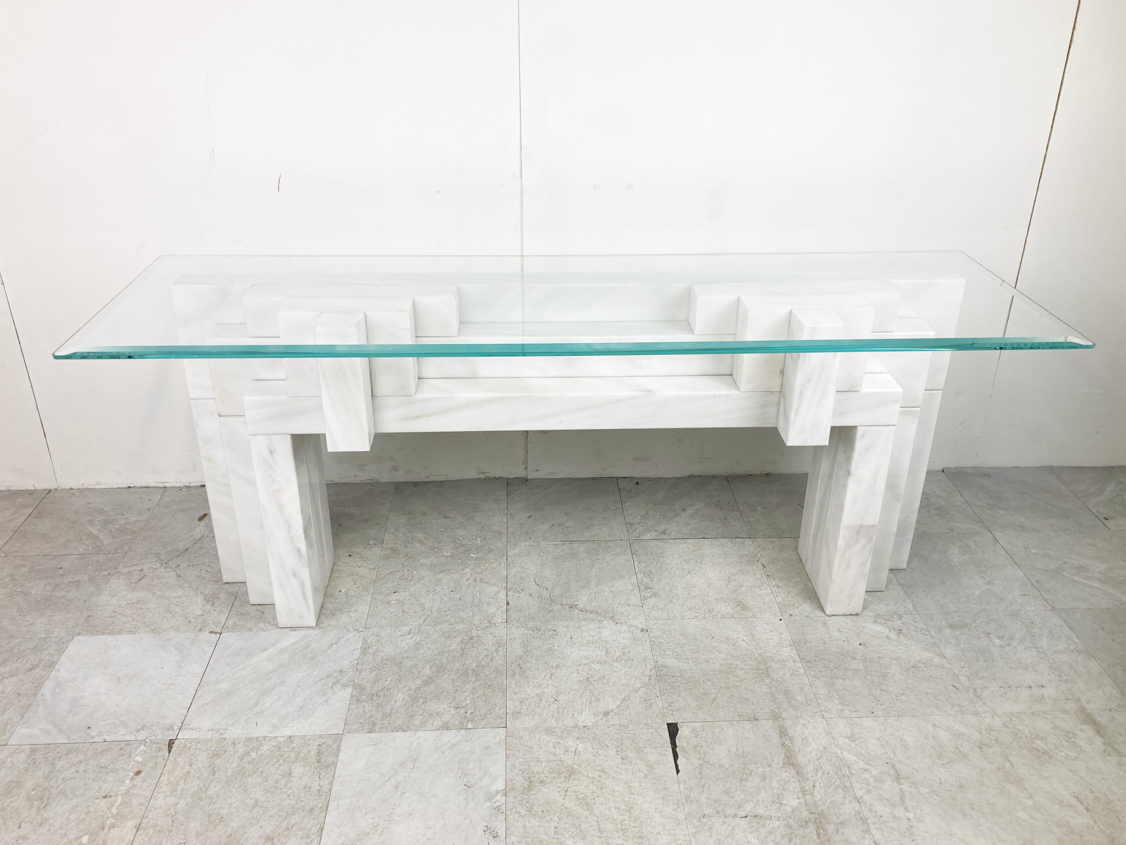 XL Solid Marble Console Table, 1980s  In Good Condition For Sale In HEVERLEE, BE