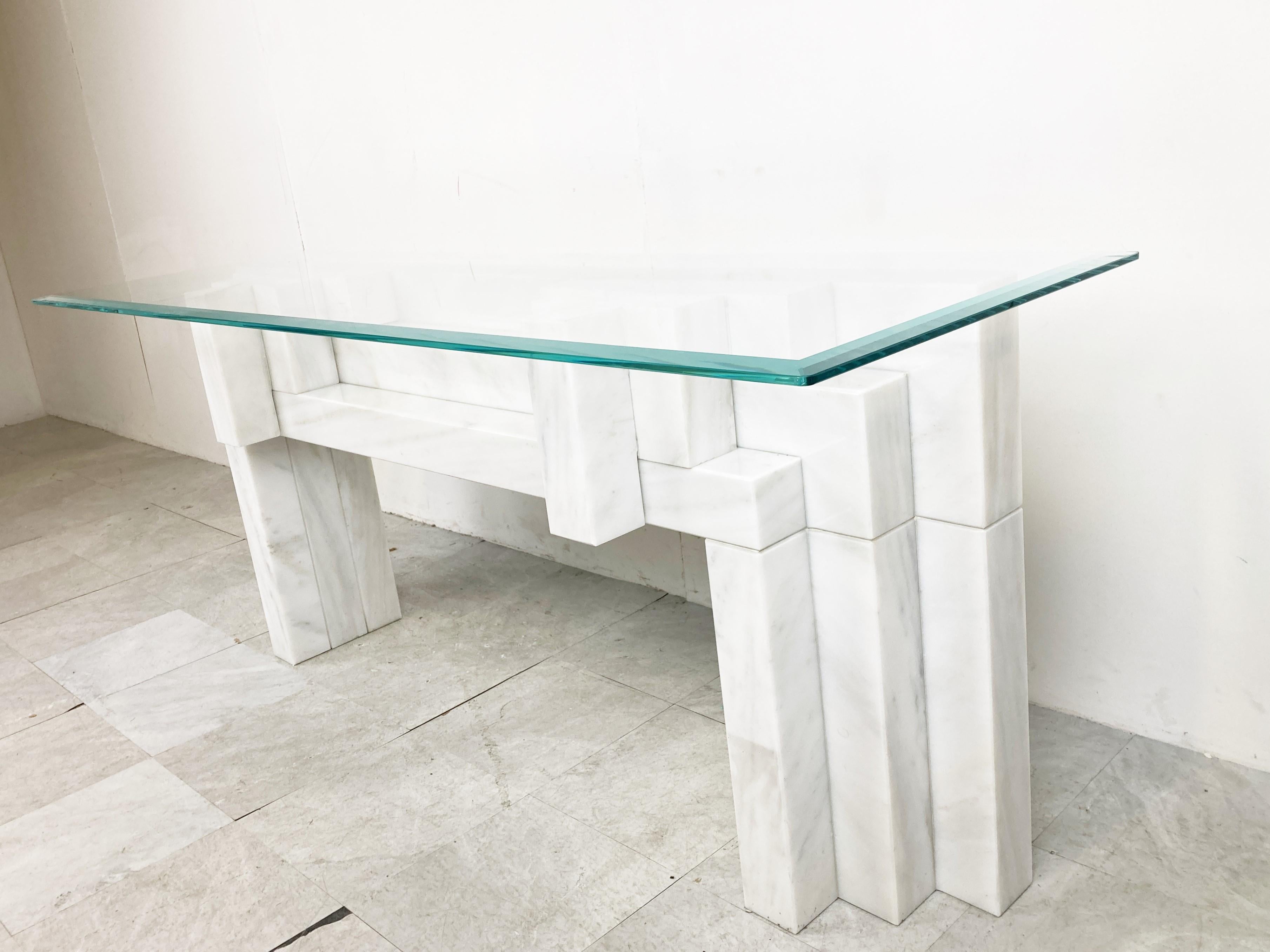 Glass XL Solid Marble Console Table, 1980s  For Sale