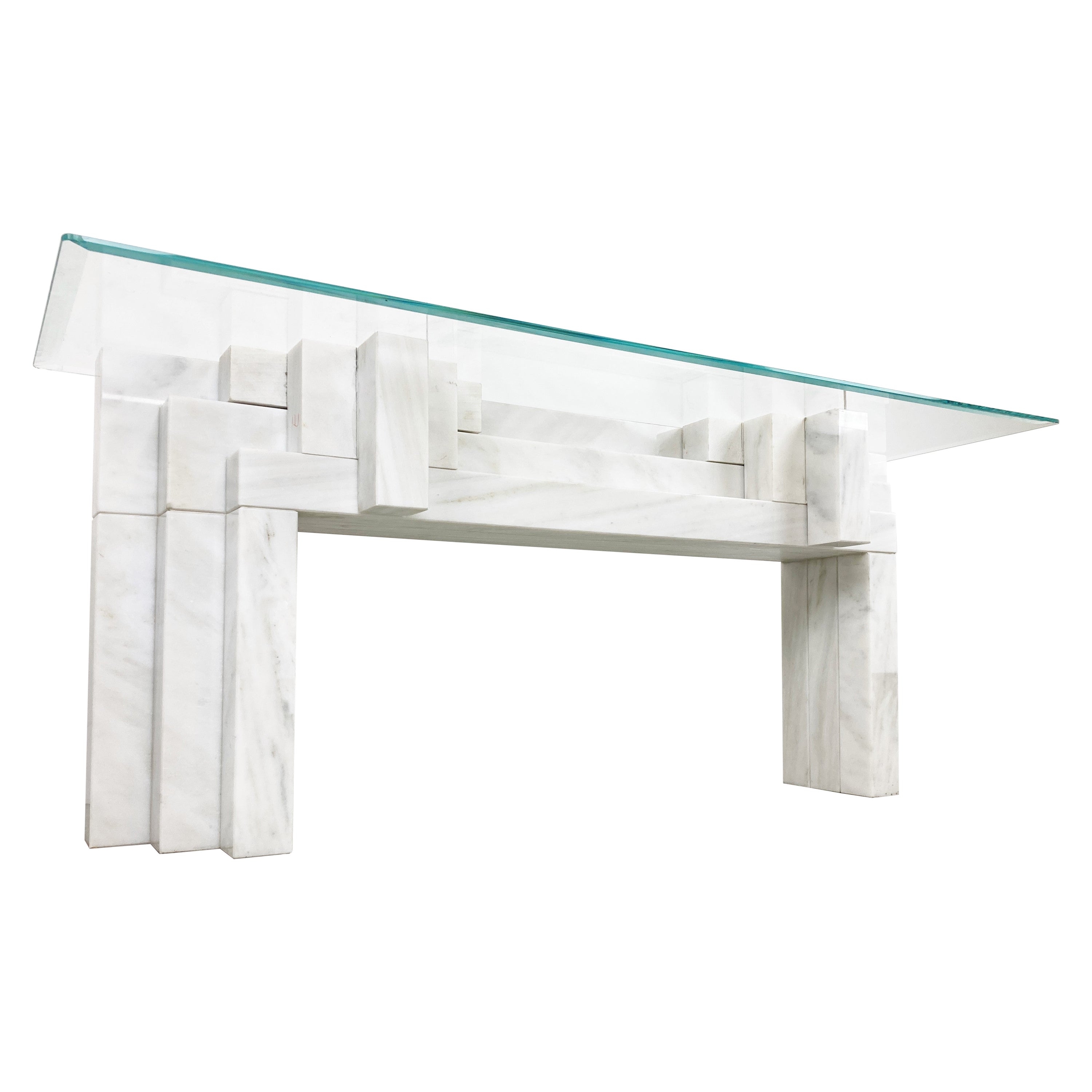 Table console XL en marbre massif, années 1980 en vente
