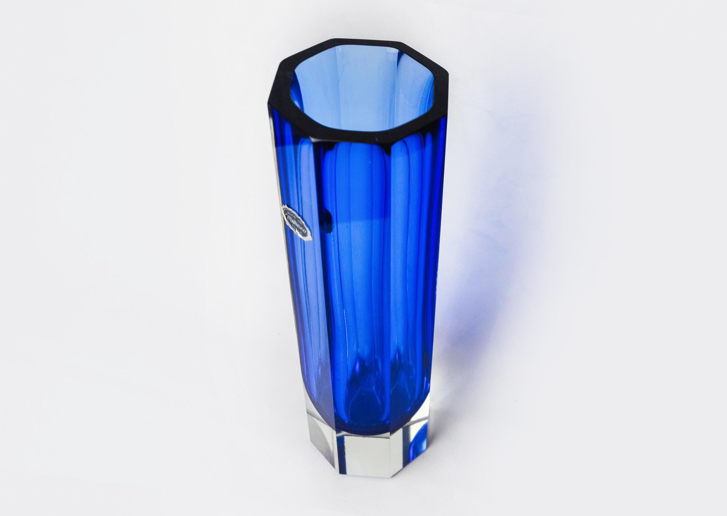 Blaue Sommerso-Vase XL von seguso, facettiertes Glas, murano, Italien, 1970 (Kristall) im Angebot