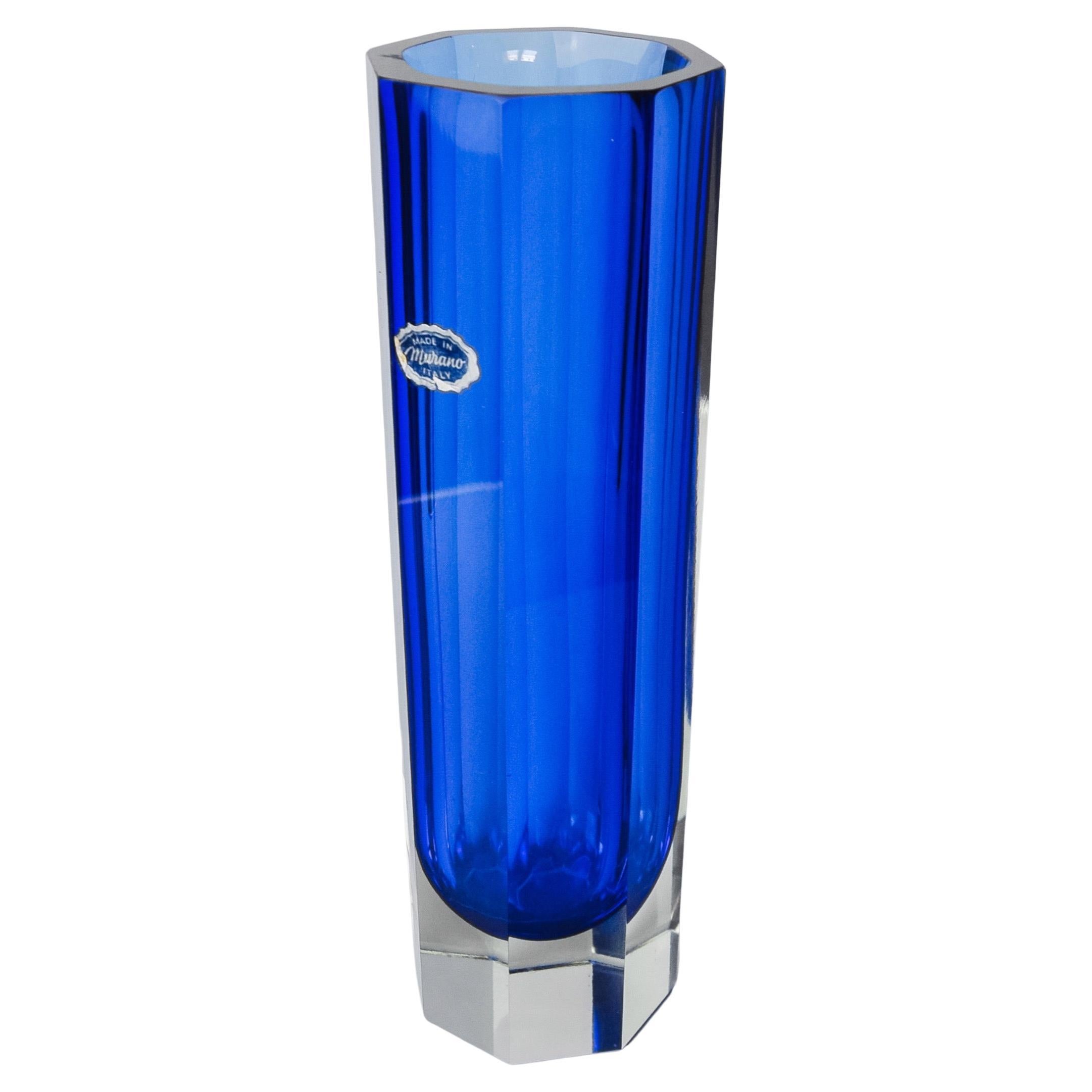 Blaue Sommerso-Vase XL von seguso, facettiertes Glas, murano, Italien, 1970 im Angebot