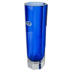 XL Sommerso blue vase by seguso, faceted glass, murano, italy, 1970