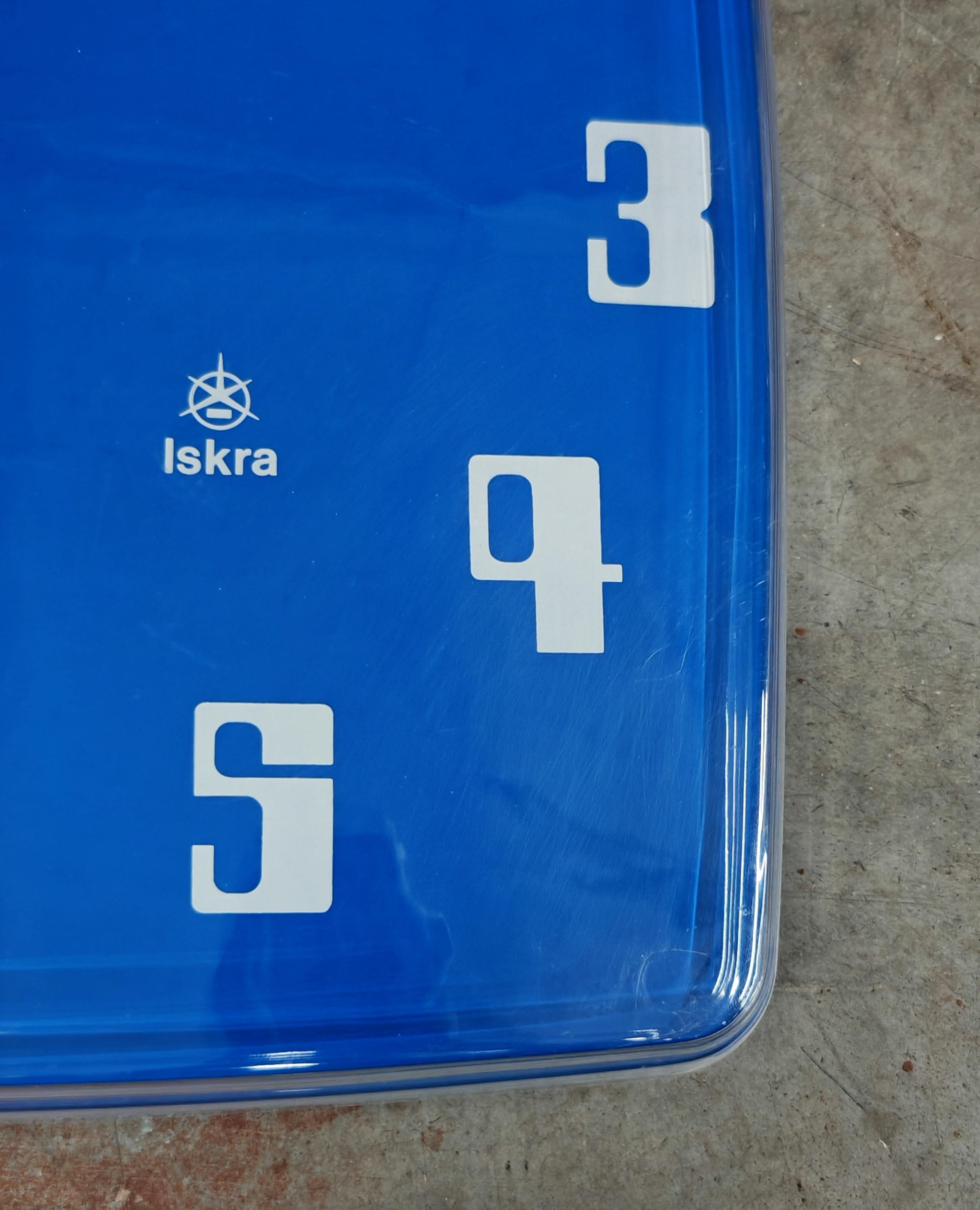 Slovenian XL Space Age Wall Clock in electric blue acrylic by Iskra, Yugoslavia 1970s For Sale