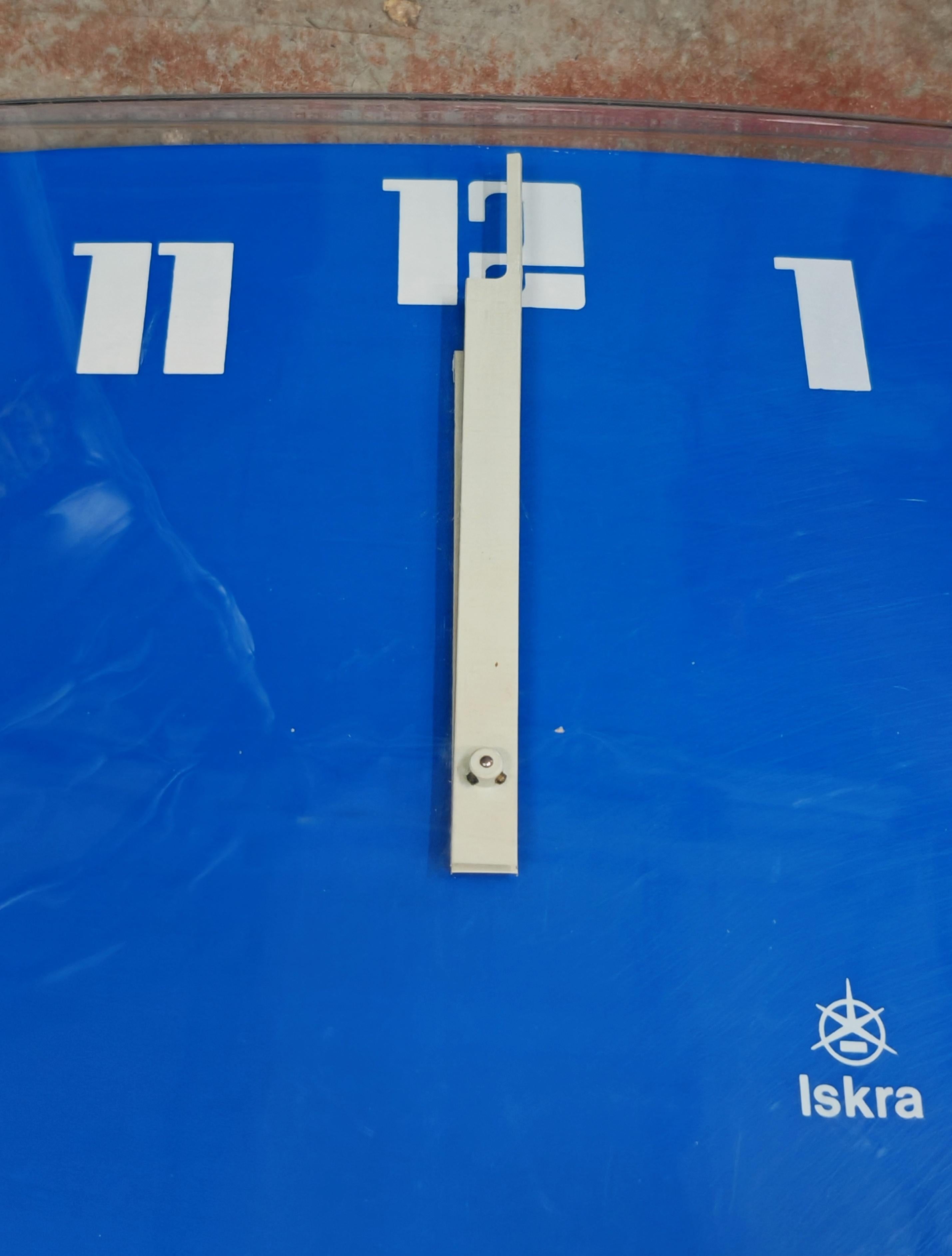 Acrylic XL Space Age Wall Clock in electric blue acrylic by Iskra, Yugoslavia 1970s For Sale
